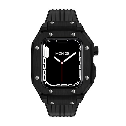 For Apple Watch 8 7 6 5 4 SE 44/45mm Mod Kit Zinc Alloy Case Rubber Sport Bands - Picture 18 of 53