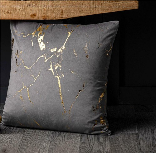 4 Pack Gold Metallic Velvet Cushion Covers Marble 18 inch 45 x 45 cm Square - Picture 8 of 21