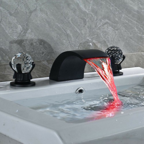 8" Widespread LED Bathroom Basin Faucet 3 Holes Waterfall Vanity Sink Mixer Taps - Picture 14 of 112