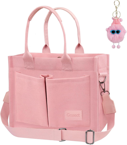 Canvas Tote Bag for Women with Pockets, Laptop Work Crossbody Purses Everything - Picture 8 of 11
