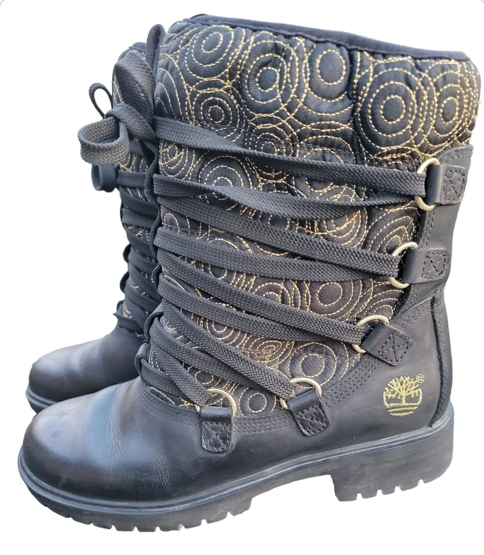 Stivali Timberland donna 6 5 nero giallo pelle metà polpaccio foderati pelliccia sintetica punta tonda