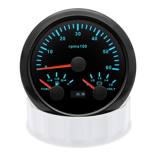 85MM Black 3 IN 1 Gauge Tachometer 6000RPM With Fuel Level Volt Gauge for Boat - Picture 8 of 15