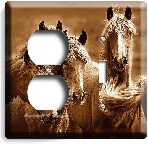 WILD BROWN MUSTANG HORSES LIGHT SWITCH OUTLET WALL PLATE COUNTRY HOME ROOM DECOR - Picture 25 of 34