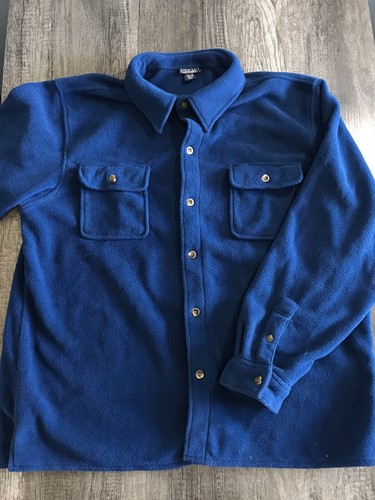 Lands End Fleece Button Up Long Sleeve Shirt Mens XL Regular Aircore Navy Blue