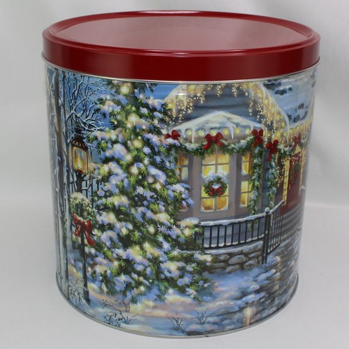 Christmas Village Empty Popcorn Tin House and Tree with Holiday Lights Snowman - Picture 3 of 10