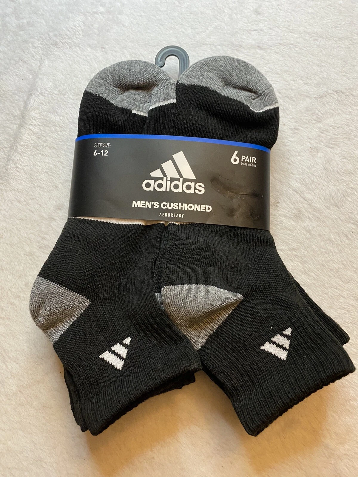 Mens Adidas Cushioned Quarter Socks 6-Pair Shoe Sz 6-12 Athletic Sports Outdoors