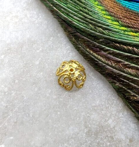 7mm 18k Solid Gold Fancy Bead Cap Handmade For Jewelry Making - Picture 1 of 6