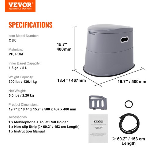 VEVOR Portable Camping Toilet Inner Bucket with Lid Phone Shelf and Paper Holder - Bild 7 von 12