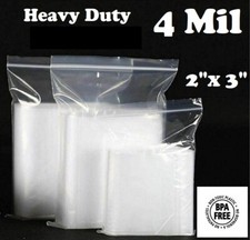100 - 2" x 3" ZIP SEAL BAGS CLEAR 4 MIL PLASTIC RECLOSABLE TOP LOCK MINI BAGGIES