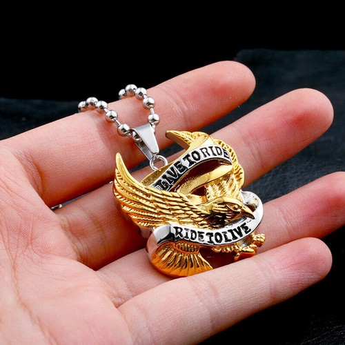 Mens Motorcycle Biker Gold/Silver Eagle Pendant Necklace Stainless Steel Jewelry - Picture 5 of 32