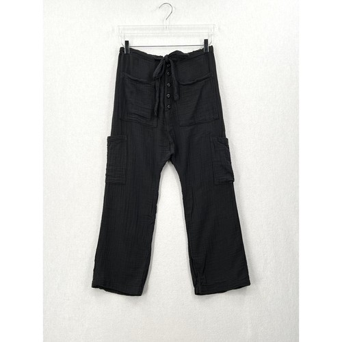 NSF Cotton Gauze Camden Pant Womens XS Dark Gray Drawstring Button Drop Crotch - Picture 4 of 16
