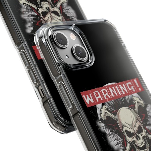 Magnetic Clear Impact Phone Case Warning Skull Graphic Design Magsafe Compatible - Picture 46 of 53