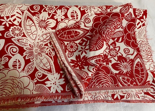 2.2 Yards DIY Jacquard Woven Embroidered Fabric Cloth Red White Roses - Picture 7 of 8