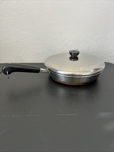 VTG 1801 Revere Ware 10" Skillet Pan Stainless Steel Copper Clad Bottom Lid USA