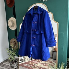 Topshop Bold Cobalt Blue Victorian Vintage Inspired Retro Riding Peacoat
