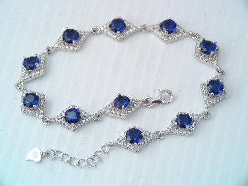 STERLING SILVER BLUE SAPPHIRE CZ & DIAMOND CZ TENNIS BRACELET  7 1/2 INCH - Bild 1 von 6