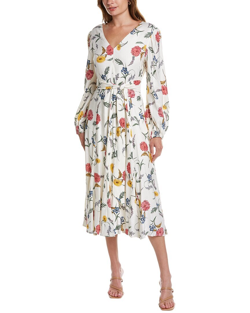 Женское миди-платье из льняной смеси Elie Tahari Blouson с коротким рукавом белого цвета 4