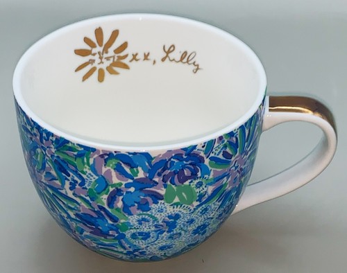 2 LILLY PULITZER Mugs Blue Floral Coffee Tea Cocoa Cups Lilly Lion xx Mark NOS - Picture 8 of 13