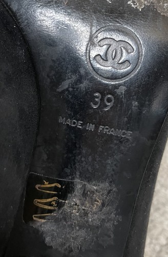 VTG Chanel Black Suede Pumps Womens 39 US 9 Shoes Logo Heels Sculpted COA - Picture 13 of 15