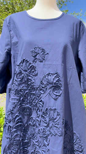 NWT Tunic Blue Large - XL Embellished Floral Juniors Dress Tunic Navy Blue L-XL - Video 1 of 1