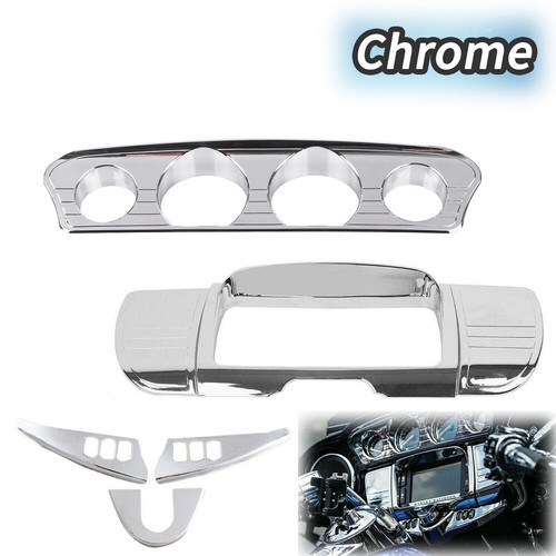 Chrome Tri Line Gauge Trim Cover ABS for Harley Touring Street Electra Glide US - Bild 1 von 15