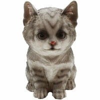 Gartenfigur Katze Sitzend Grau Getigert Dekofigur Tierfigur Figur KäTzchen Deko