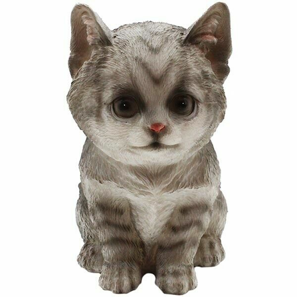 Gartenfigur Katze Sitzend Grau Getigert Dekofigur Tierfigur Figur KäTzchen Deko-image