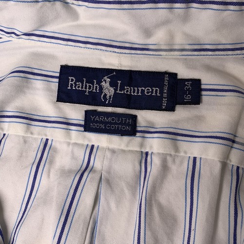 Polo Ralph Lauren Button Up / Down / Front White Shirt Blue Strip Size 16 - 34 - Picture 2 of 11