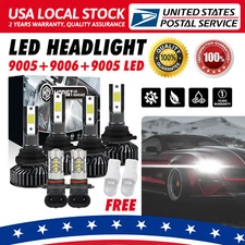 9005 9006 LED Headlights Kit Combo Bulbs 6000K High Low Beam White Super Bright