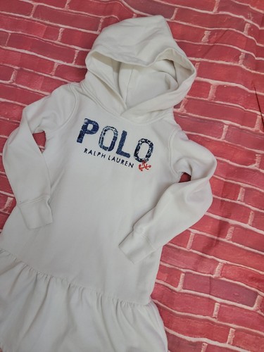 polo Ralph Lauren Logo Fleece Hoodie Size 6 white Hooded girls dress #W2 - Picture 2 of 8
