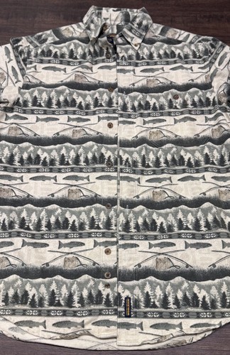 Woolrich Men’s Medium Flannel Shirt Long Sleeve 6579 Fly Fishing All Over VTG - Picture 4 of 11