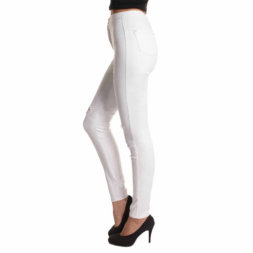 NEW LADIES HIGH WAISTED RIPPED KNEE WHITE SKINNY JEANS WOMENS RIP CUT JEGGINGS - Picture 12 of 13
