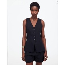 Madewell Cutaway Long Vest Size 6 Black Sleeveless Button Down Career