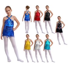 Kids Girls Jumpsuit Ballet Bodysuit Sparkly Leotards Skating Outfit Figure Tutu