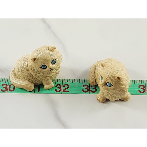 Mini Kätzchen Katze Figuren Harz 2" blaue Augen 80er Creme Wohndeko x2 Vintage - Bild 15 von 15