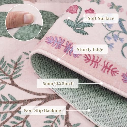 Pink 8x10 Washable Rug for Bedroom Girls, Non-Slip Floral 8x10 Living Room - Picture 7 of 8