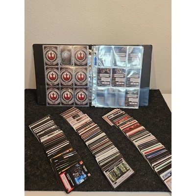 Star Wars X-Wing Game Card Topps Plus Lot Binder Pilot Upgrade Empire Rebel FFG