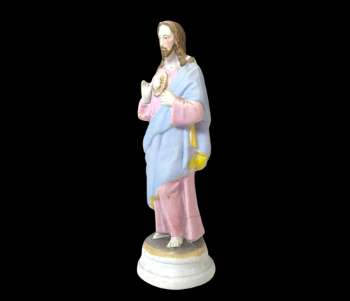 Seltene antike Jesus Herz Herz Porzellan Figur handbemalt Heiliges Land Kunst - Bild 4 von 10
