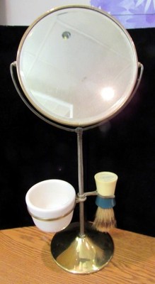 VINTAGE P.J.N.Y. MENS SHAVING MIRROR WITH CUP AND BRUSH (EZS000724)