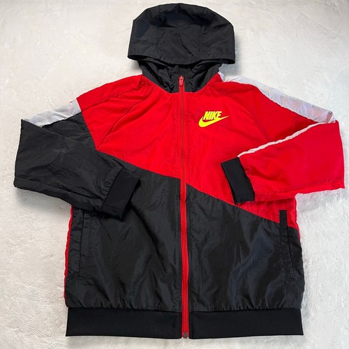 Nike Red & Black Windbreaker Jacket Youth Size Large Neon Logo - Picture 2 of 9