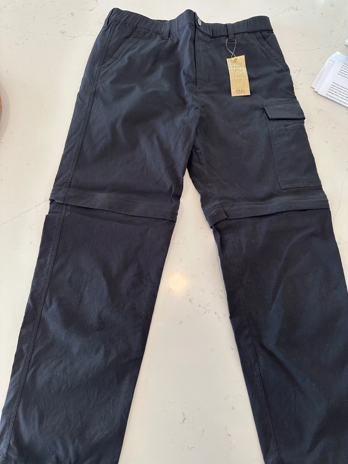 Sports Pants Mens 36 Black Cargo Stealth Convertible Zip-Off Leg Hiking NEW Puli