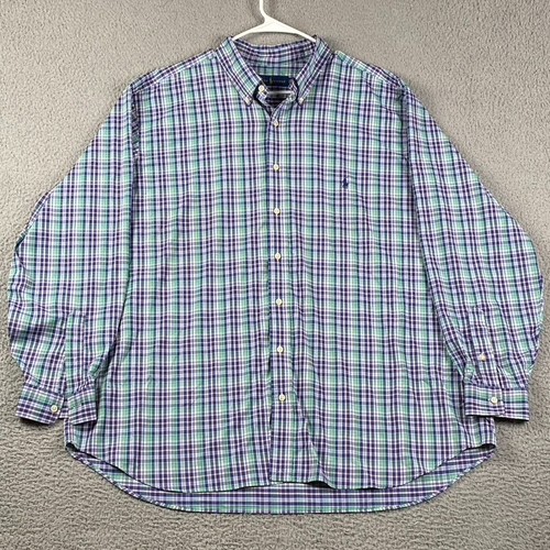 Ralph Lauren Button Down Shirt Men's 2XB Green Blue Pliad Nylon Performance - Picture 8 of 10