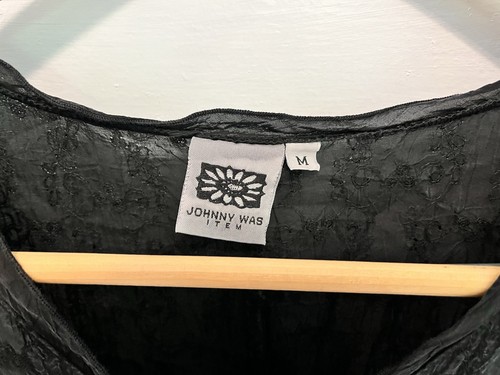 Women’s Johnny Was Black Long Maxi Dress Size Medium Black Embroidered Boho - Picture 2 of 5