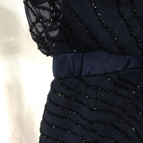 Mono Adrianna Papell Midnight Azul Marino Pierna Ancha Halter Cuentas Superpuesto Talla 10 - Imagen 11 de 13