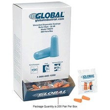 Global Industrial? Bullet Earplugs, Tapered, Uncorded, NRR 32 dB, 200 Pairs/Box
