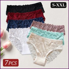 7PCS Elegant Lace Floral Underwear Solid Color Comfortable Cotton Panties