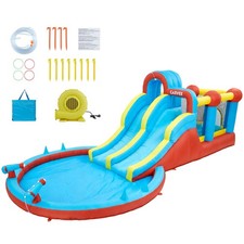 Inflatable Water Park Bounce House w/ Blower 2 Water Slides Splash Pool Climb