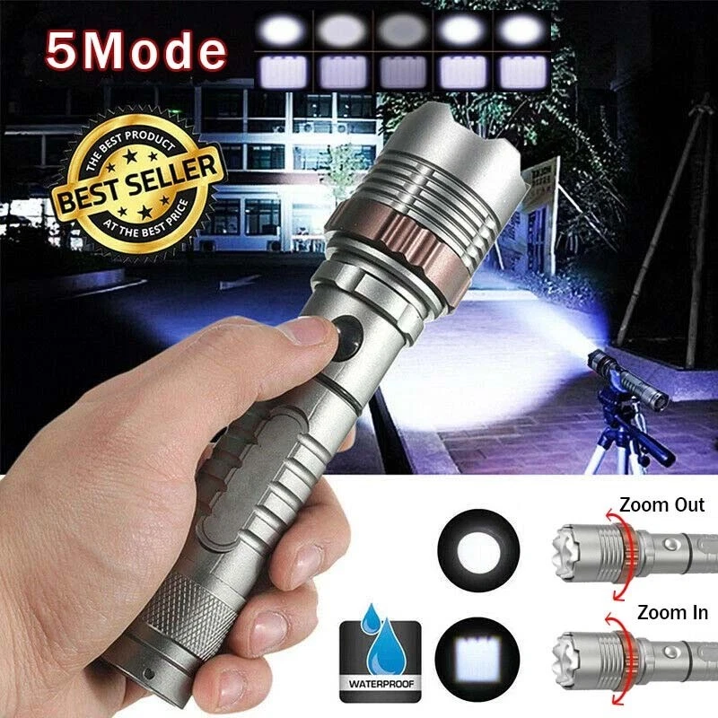 2x 950000000 Lumen Super Bright LED Tactical Flashlight Rechargeable Work Light - Image 4 of 4