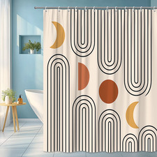 Modern Geometric Shower Curtain with Abstract Design and Earth Tones