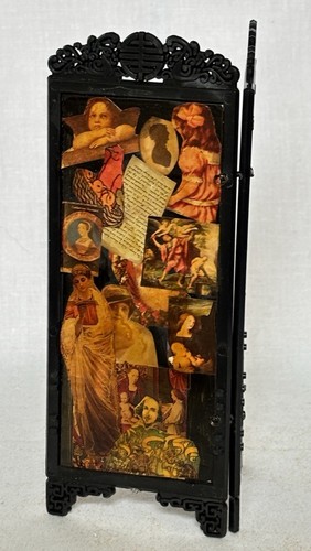 Doll house bedroom furniture dressing table mirror rug decoupage screen 1:12 EUC - Bild 14 von 15
